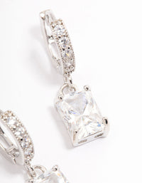 Silver Cubic Zirconia Rectangle Mini Huggie Earrings - link has visual effect only