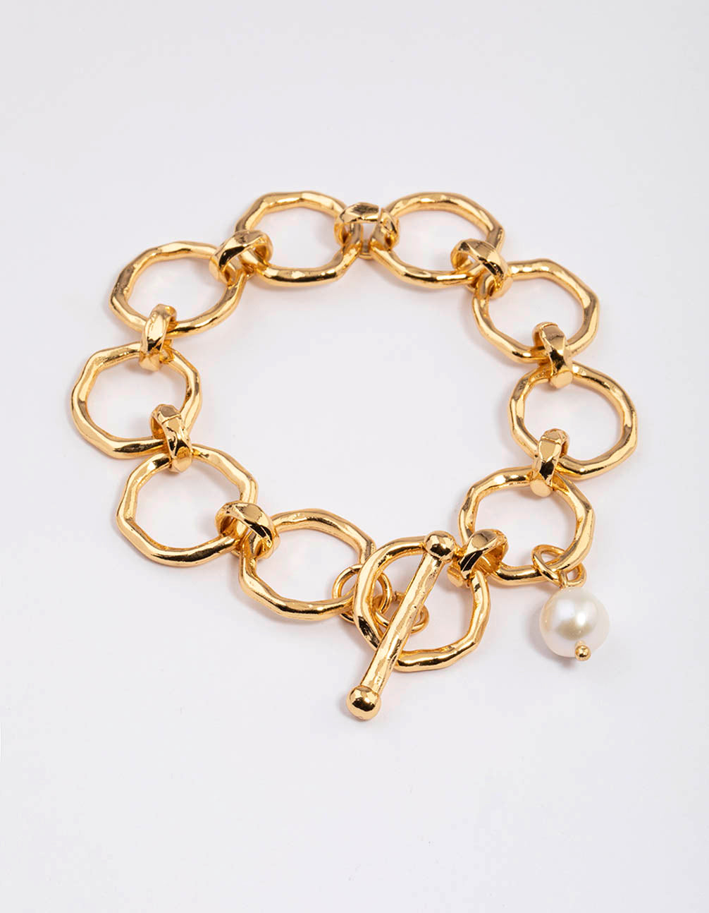 Gold Plated Molten Open Chain Freshwater Pearl Bracelet