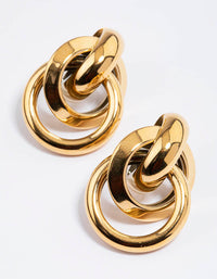 Gold Plated Stainless Steel Knotted Link Drop Earrings - link has visual effect only