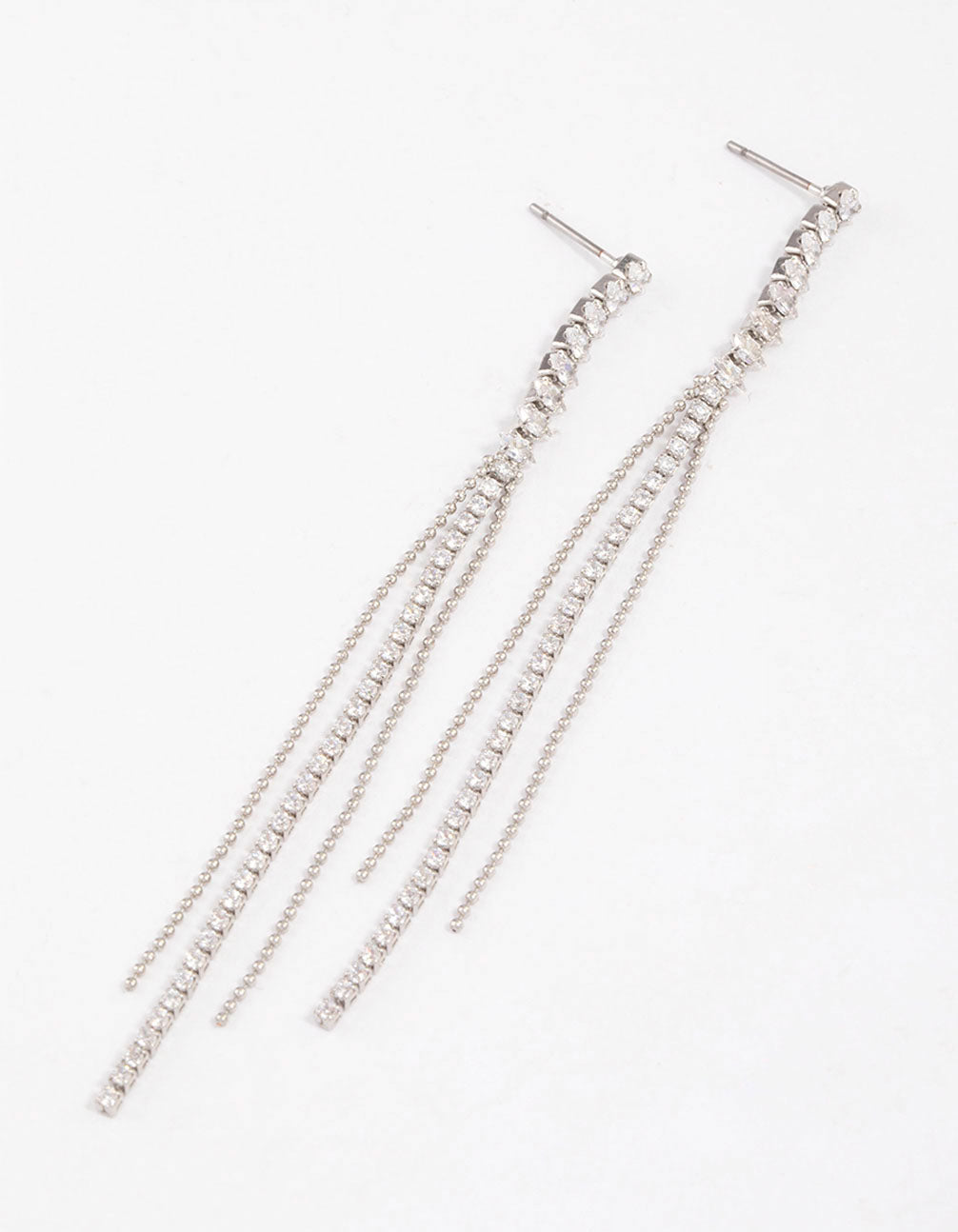 Silver  Cubic Zirconia Skinny Stranded Drop Earrings
