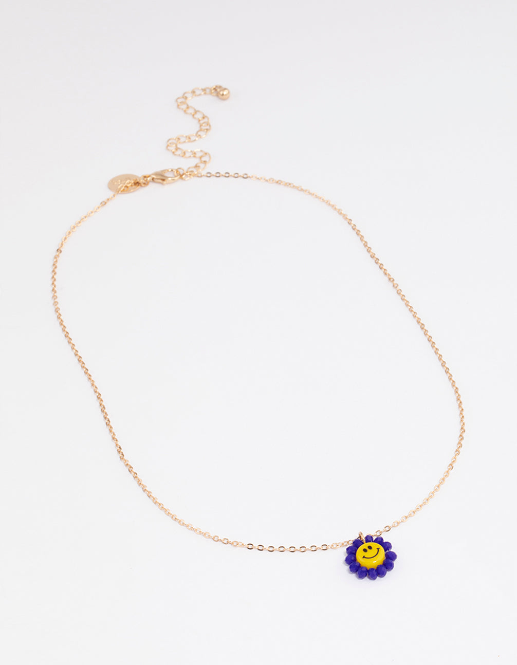 Gold Facet Beaded Smiley Face Pendant Necklace