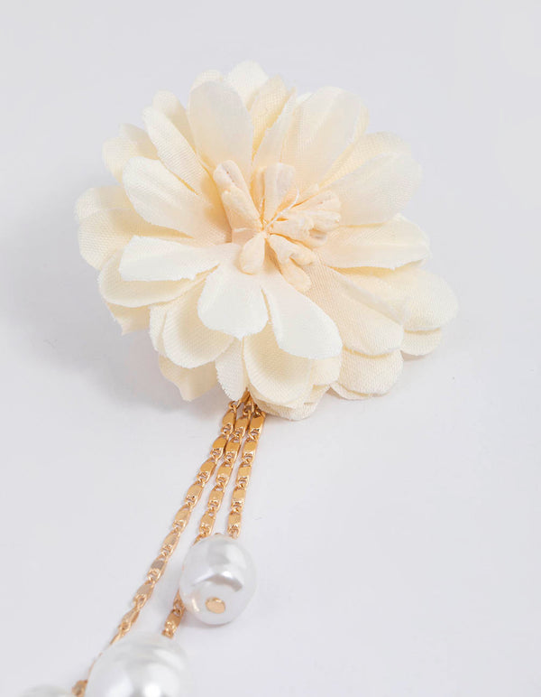 Gold Fabric Flower Pearly Drop Earrings Lovisa
