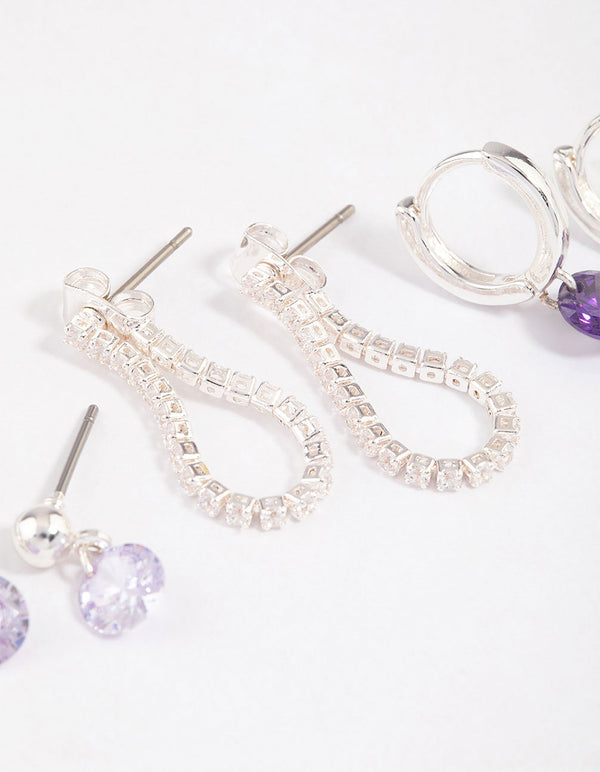 Silver Plated Brass  Cubic Zirconia Cup Chain Earring 6-Pack