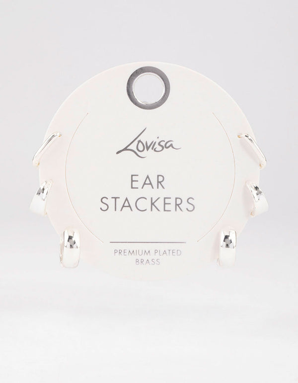 Silver Plated Brass  Basic Huggie Earrings 6-Pack