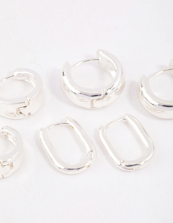 Silver Plated Brass  Basic Huggie Earrings 6-Pack