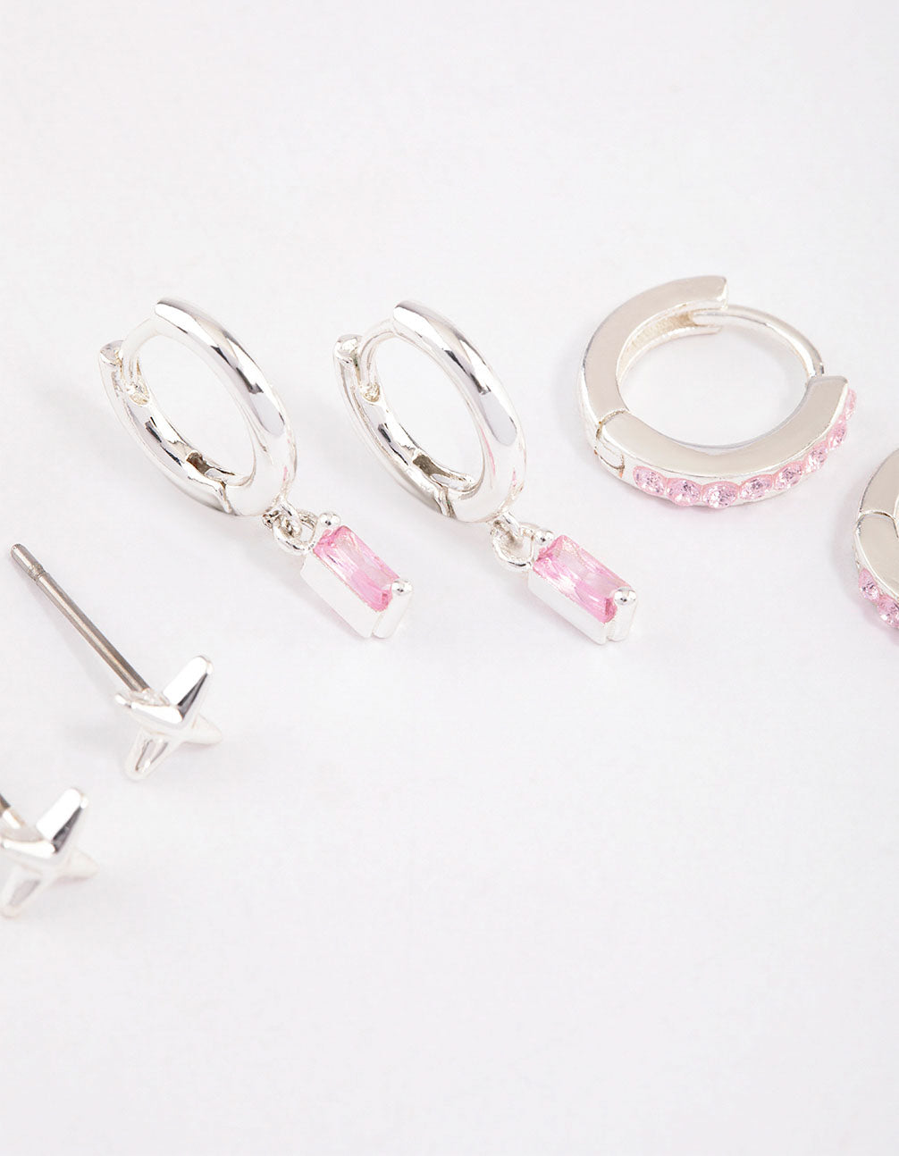 Silver Plated Brass  Barbie Baguette Huggie Earrings 6-Pack