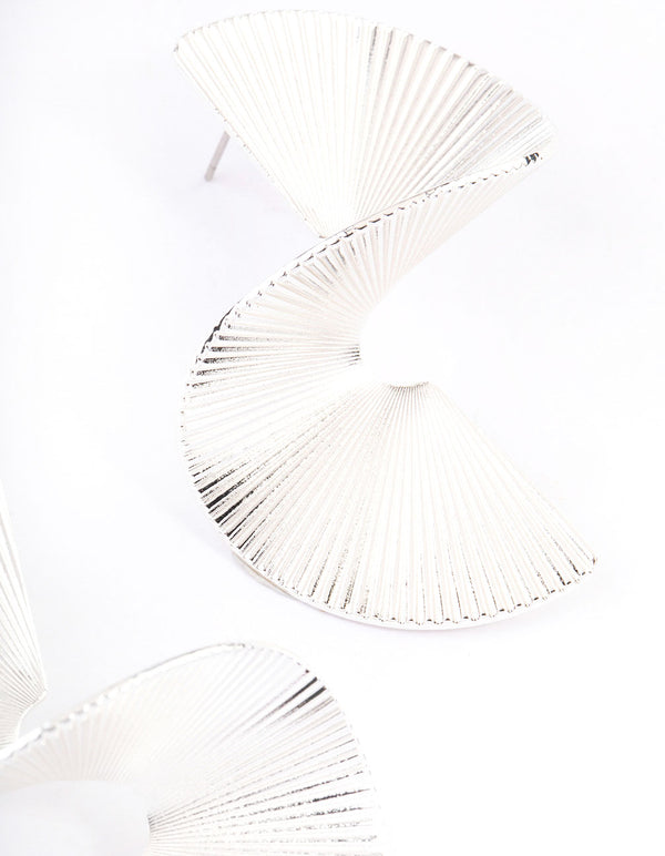 Silver Plated Brass Twisted Fan Earrings