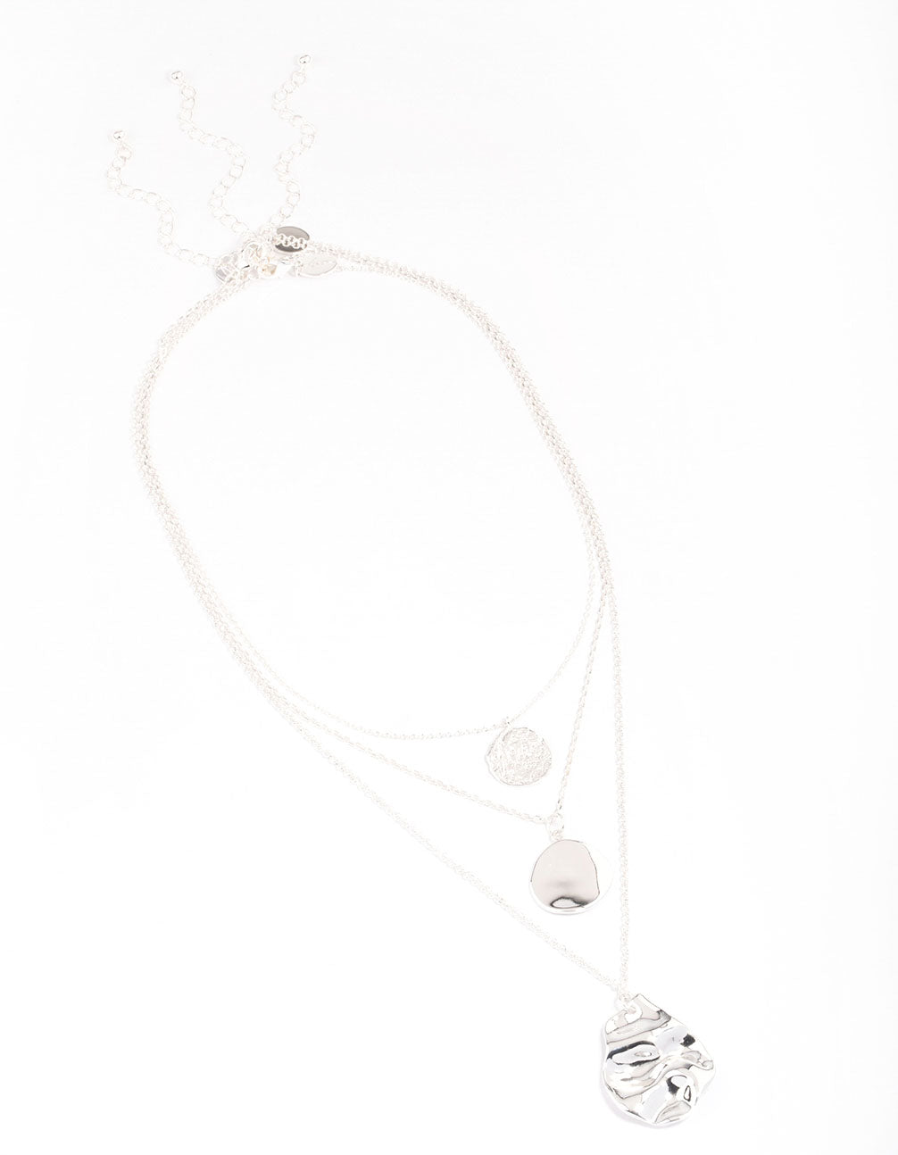 Silver Plated Brass Trio Layered Molten Disc Necklace