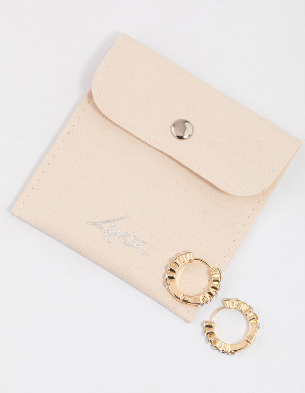 Gold Classic Diamante Huggie Earrings & Polishing Set