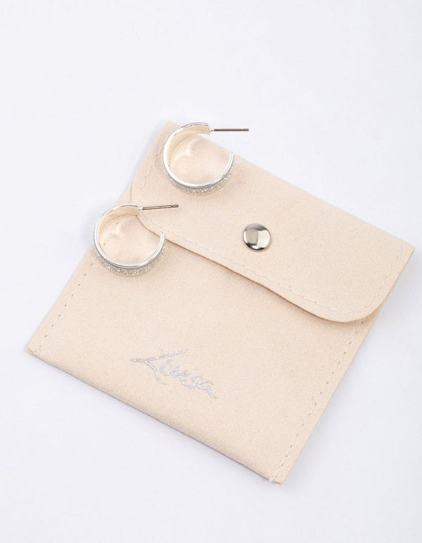 Silver Glitter Hoop Earrings & Polishing Set