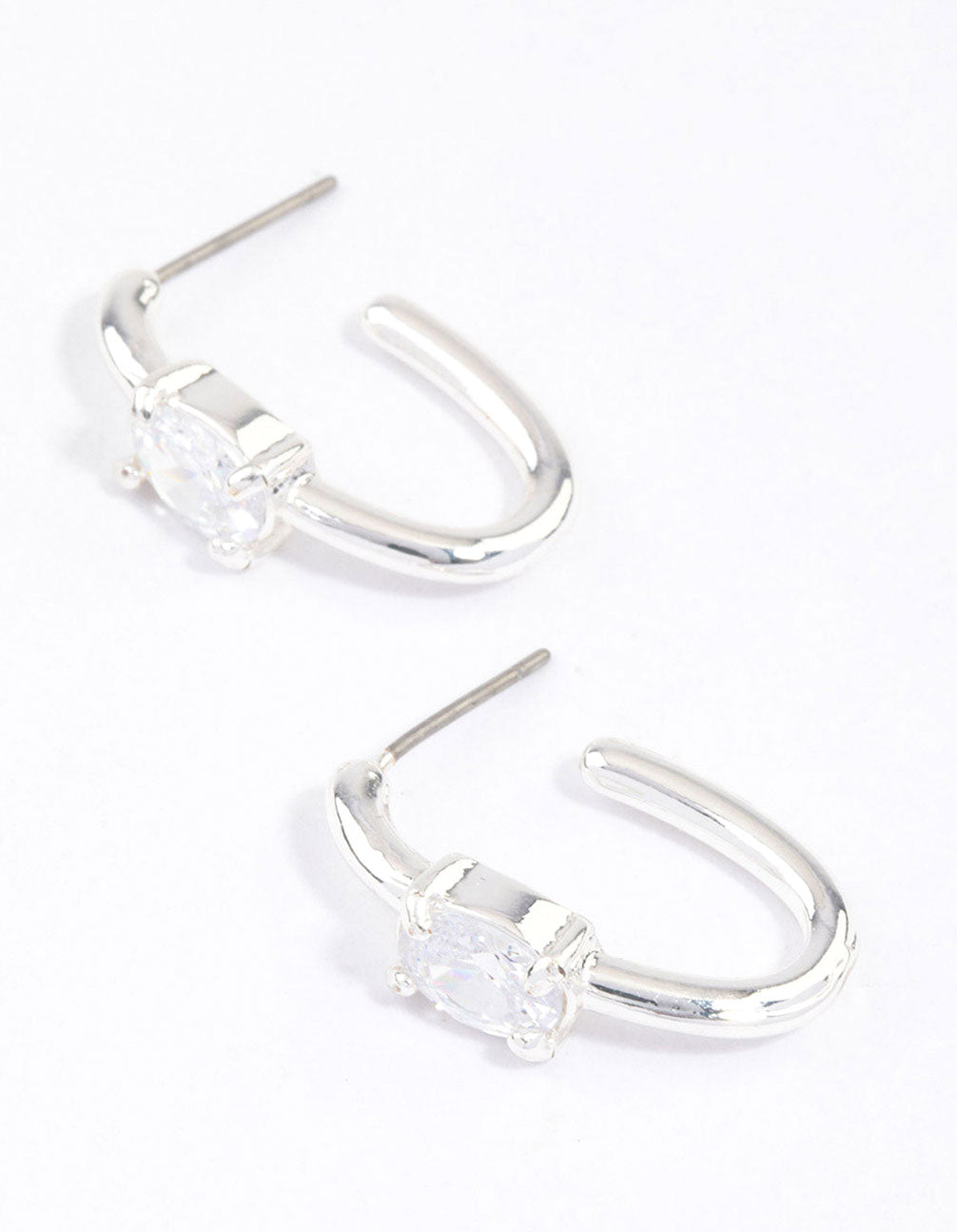 Silver Diamante Oval Hoop Earrings & Polishing Set
