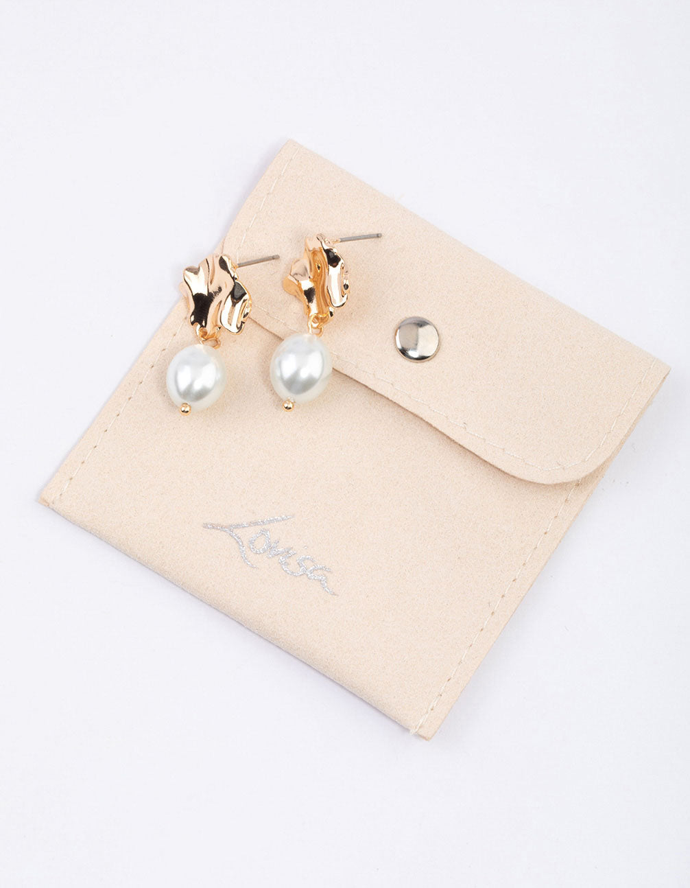 Gold Molten Pearl Drop Earrings & Polishing Set