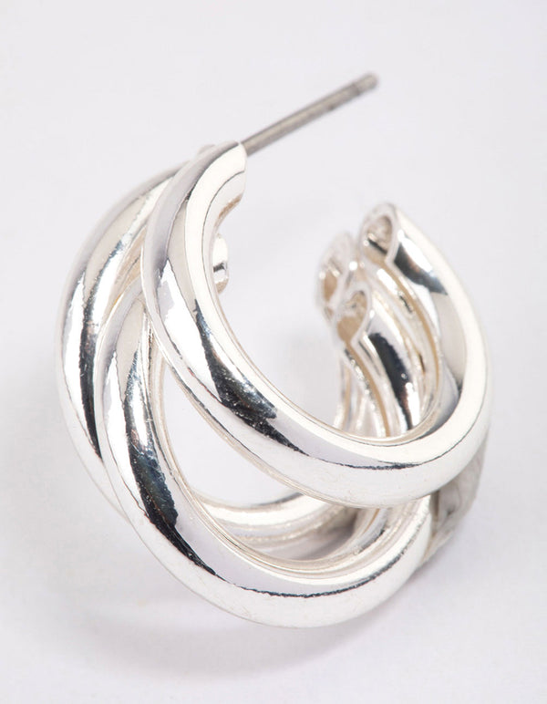 Silver Triple Row Hoop Earrings & Polishing Set
