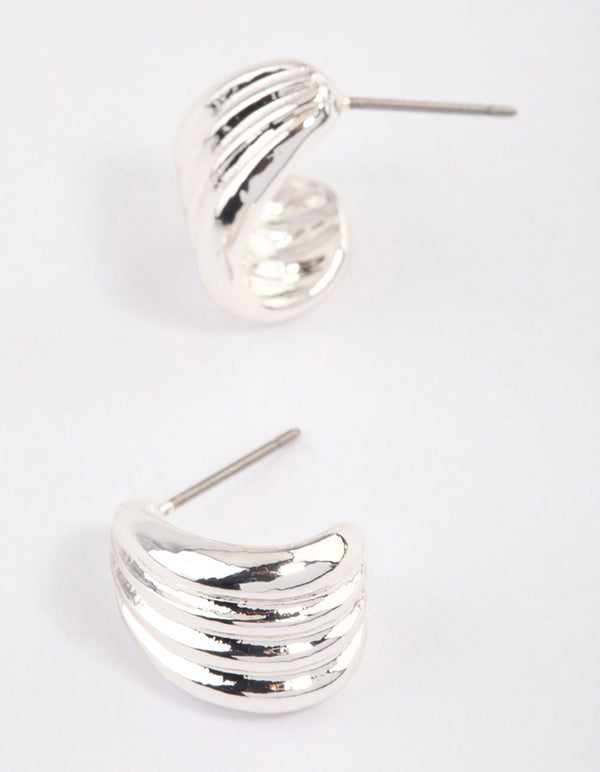 Silver Raked Huggie Earrings & Polishing Set