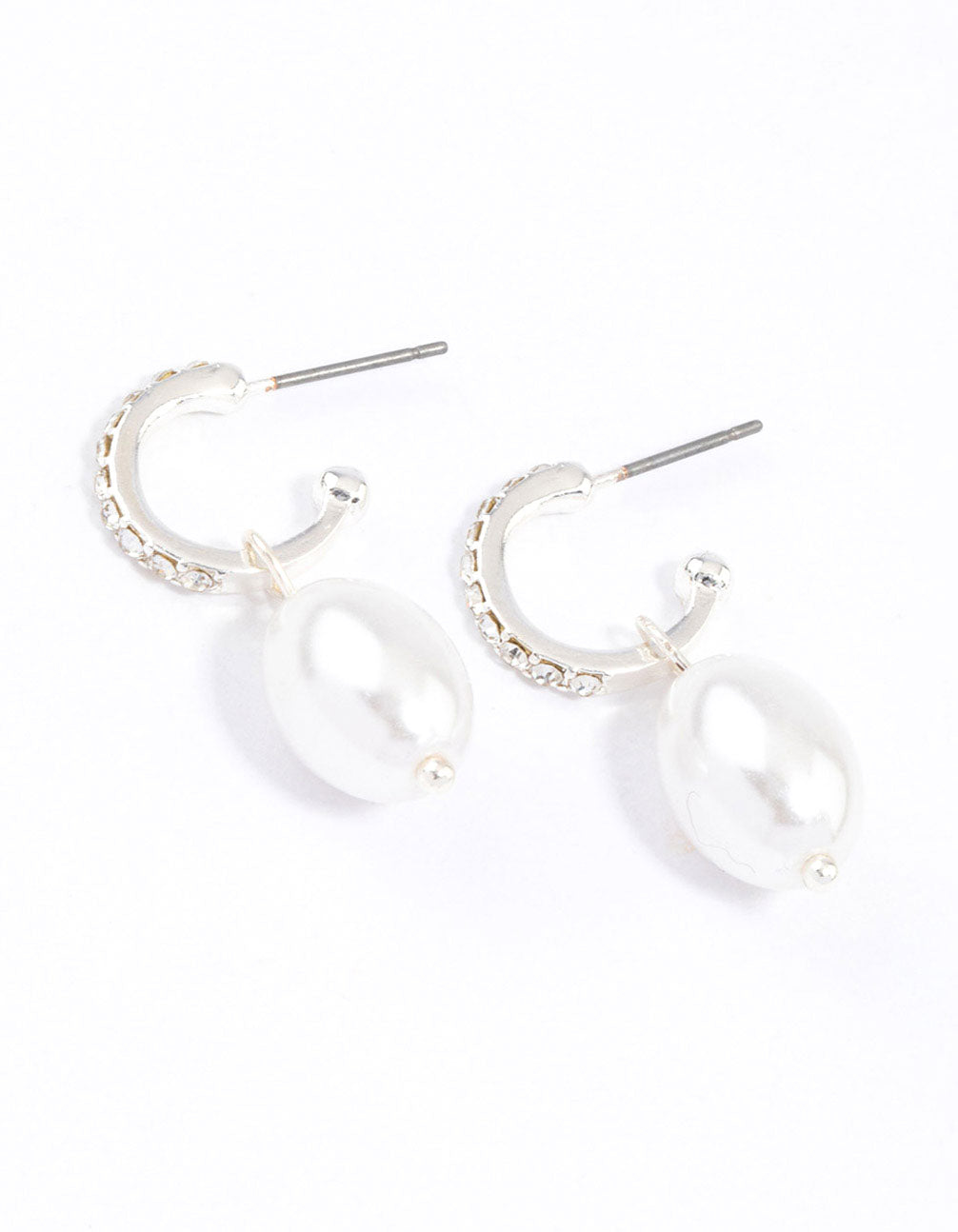 Silver Diamante Pearl Drop Huggie Earrings & Polishing Set
