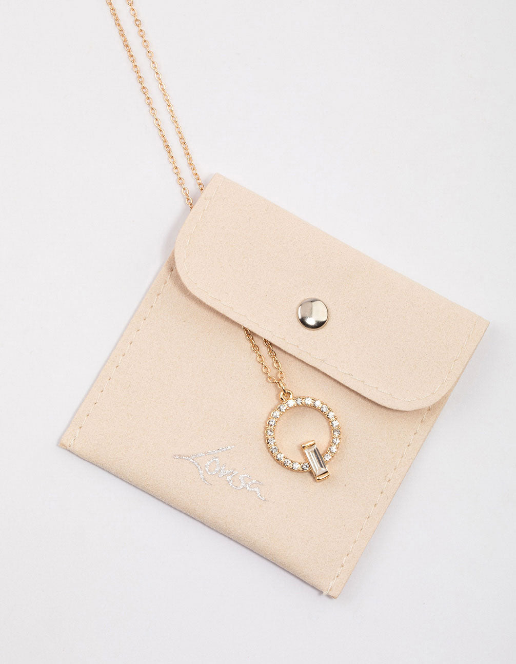 Gold Open Circle Baguette Necklace & Polishing Set