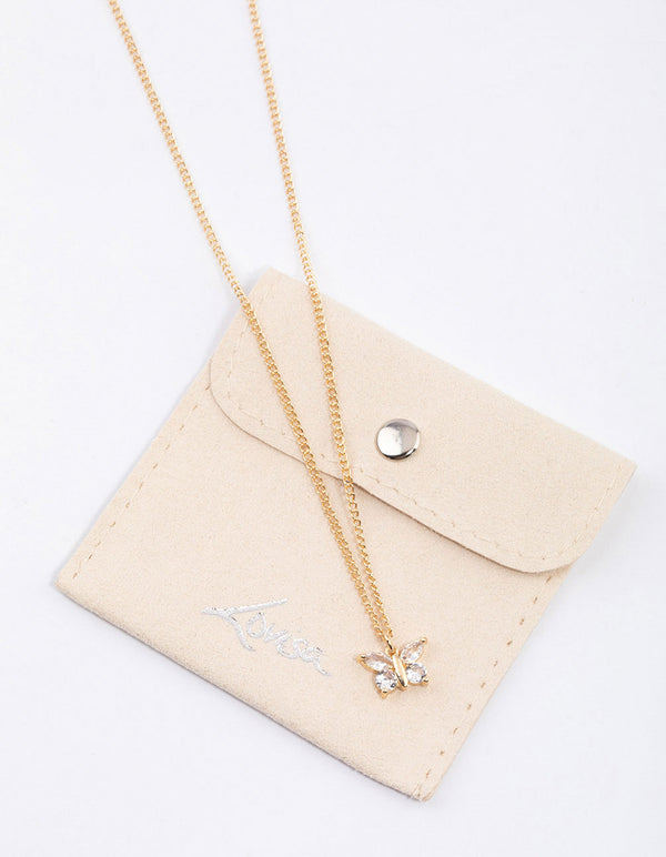 Gold Diamante Butterfly Necklace & Polishing Set