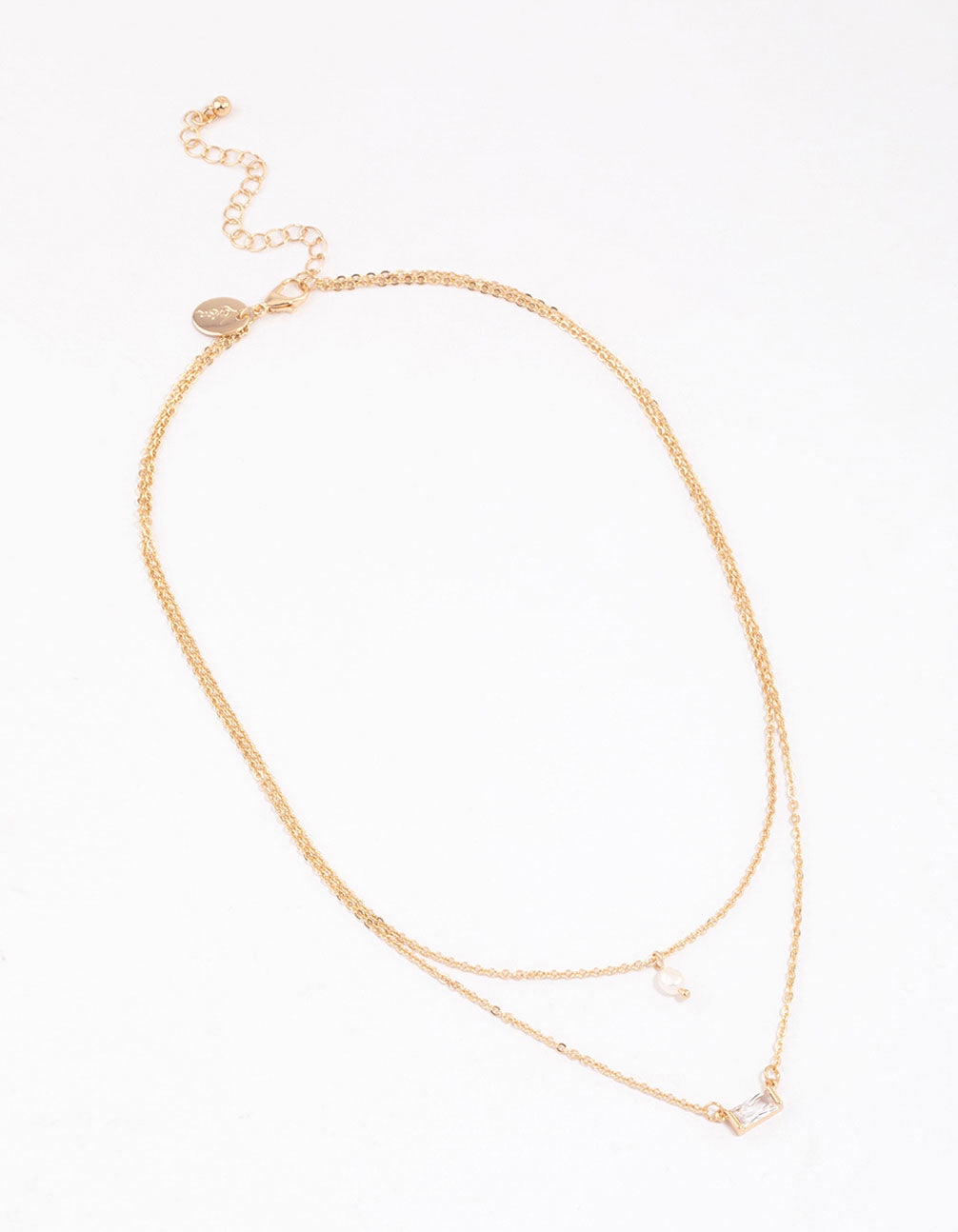 Gold Baguette Pearl Layered Necklace & Polishing Set