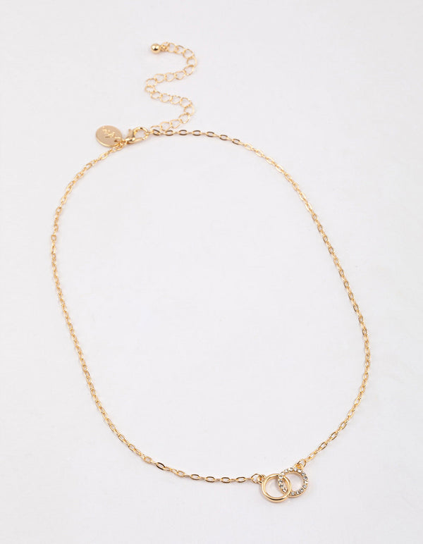 Gold Linked Circle Diamante Necklace & Polishing Set