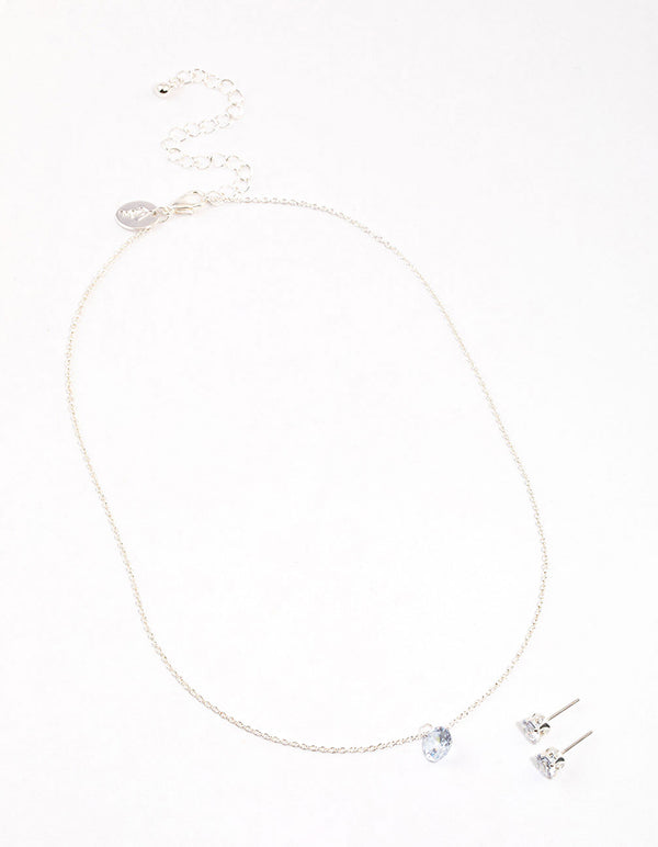 Silver Floating Cubic Zirconia Drop Jewellery & Polishing Set