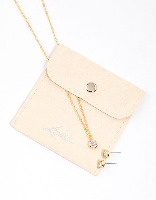 Gold Simple Diamante Drop Jewellery & Polishing Set