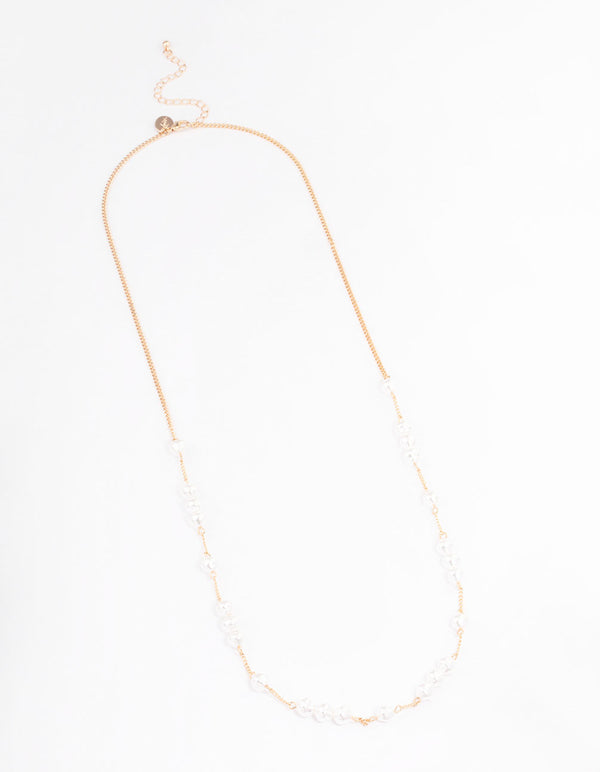 Gold Fine Pearly Chain Long Necklace