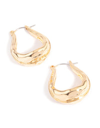 Gold Plated Molten Oval Hoop Earrings - link has visual effect only