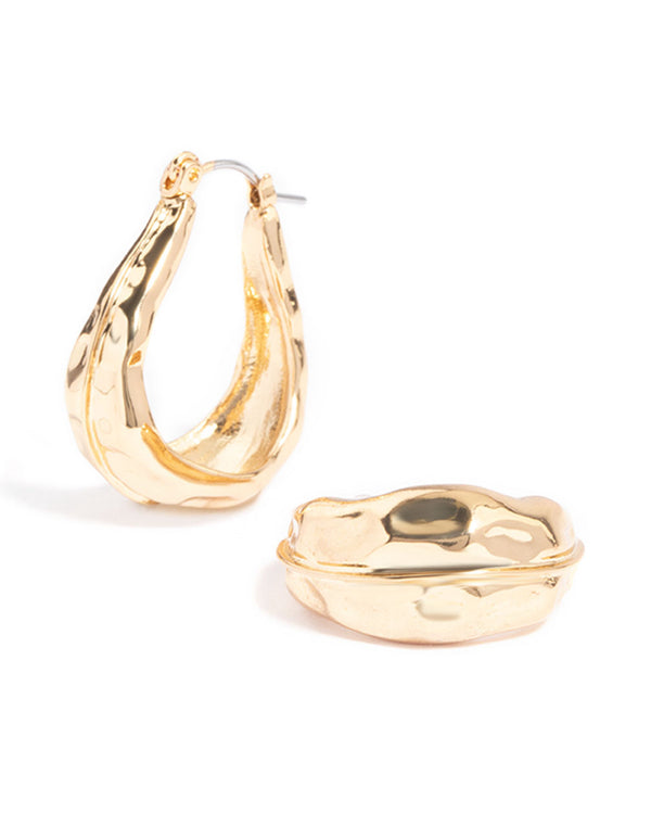 Gold Plated Molten Oval Hoop Earrings