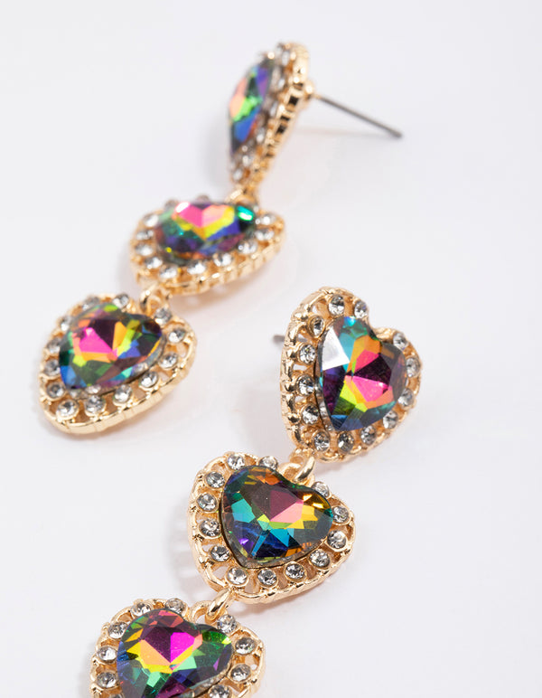 Gold Multi Stone Decorative Drop Earrings