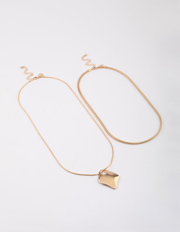 Gold Multi Layered Organic Pendant Necklace
