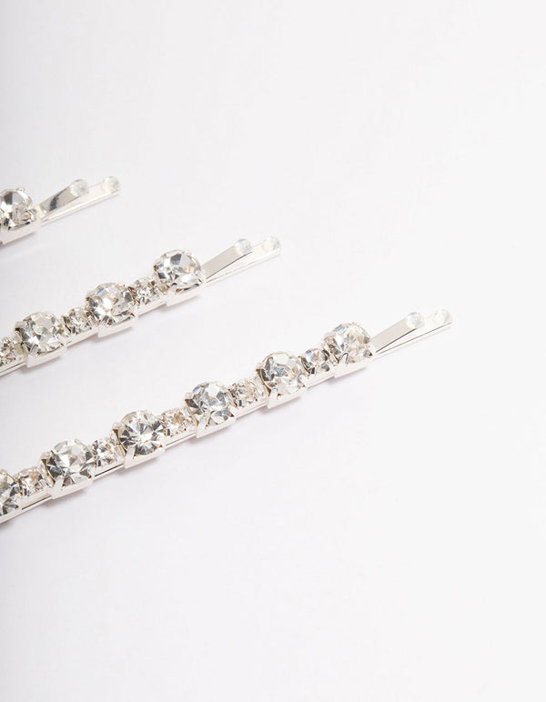 Silver Diamante Hair Pin Pack