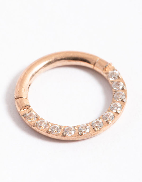 Rose Gold Plated Surgical Steel Cubic Zirconia Clicker Ring 7mm