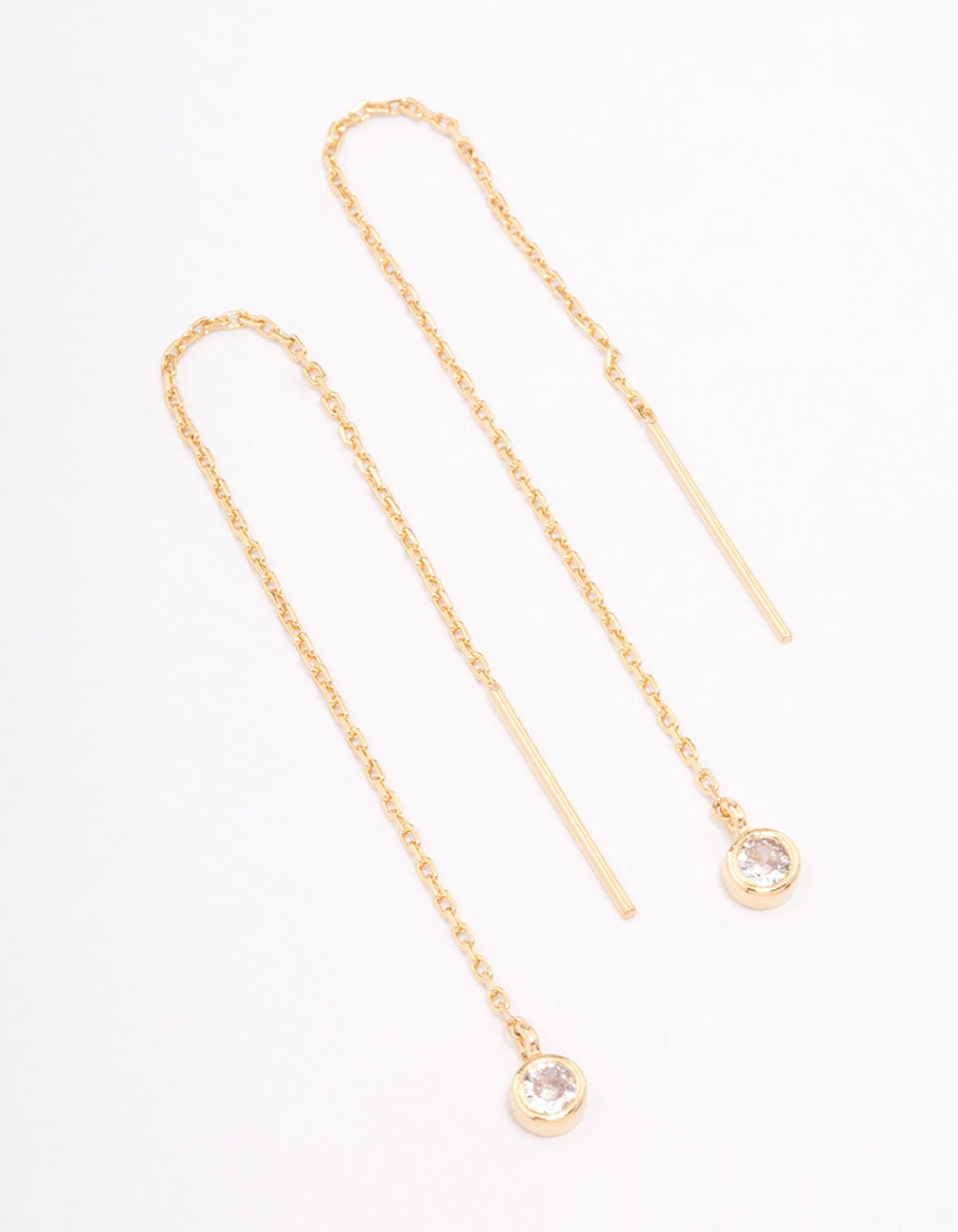 Gold Plated Surgical Steel Thread Through Round Cubic Zirconia Earrings