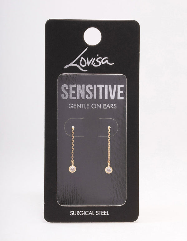 Gold Plated Surgical Steel Thread Through Round Cubic Zirconia Earrings