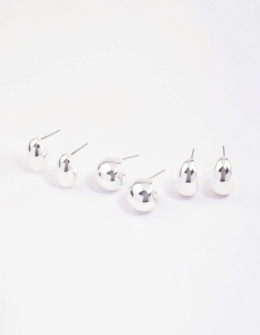 Silver Puffy Hoop Earrings Pack