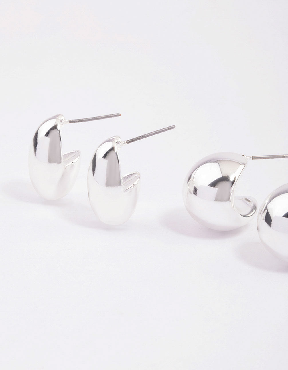Silver Puffy Hoop Earrings Pack