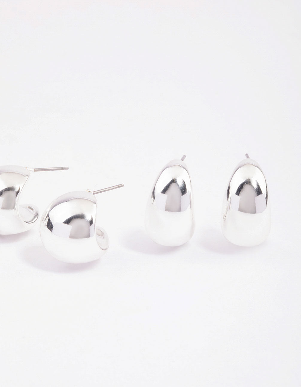 Silver Puffy Hoop Earrings Pack
