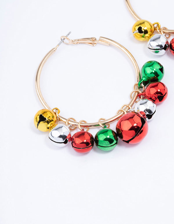 Gold Jingle Bell Hoop Earrings