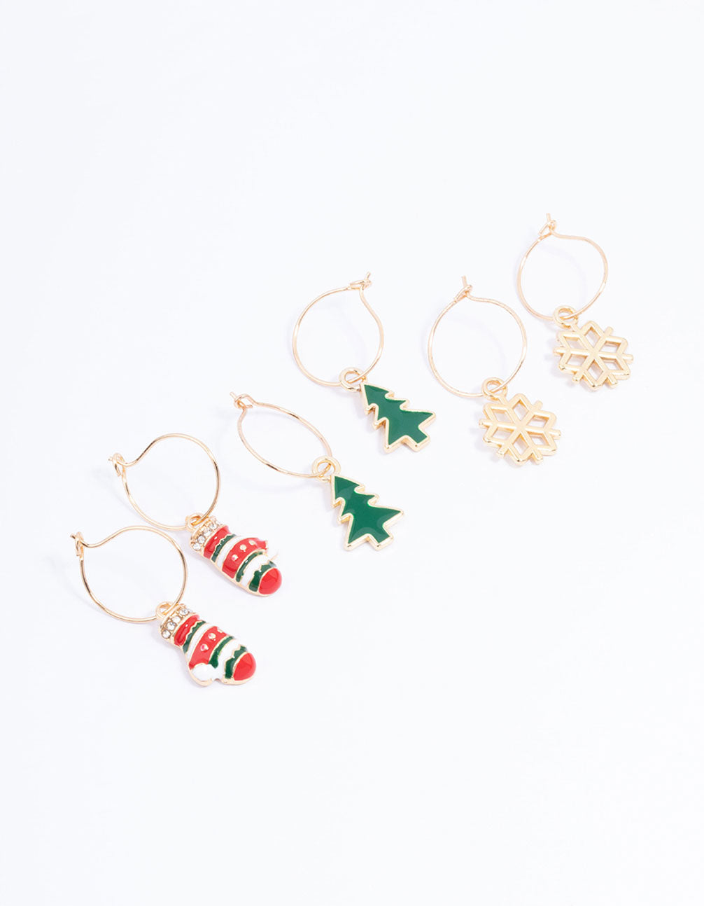 Gold Christmas Hoop Earrings 3-Pack