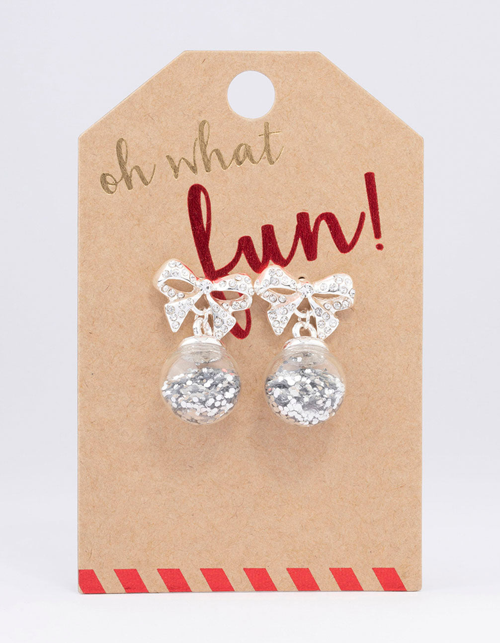 Silver Bow Bauble Drop Earrings