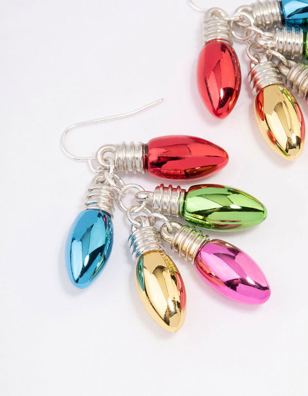 Rainbow Christmas Light Cluster Drop Earrings