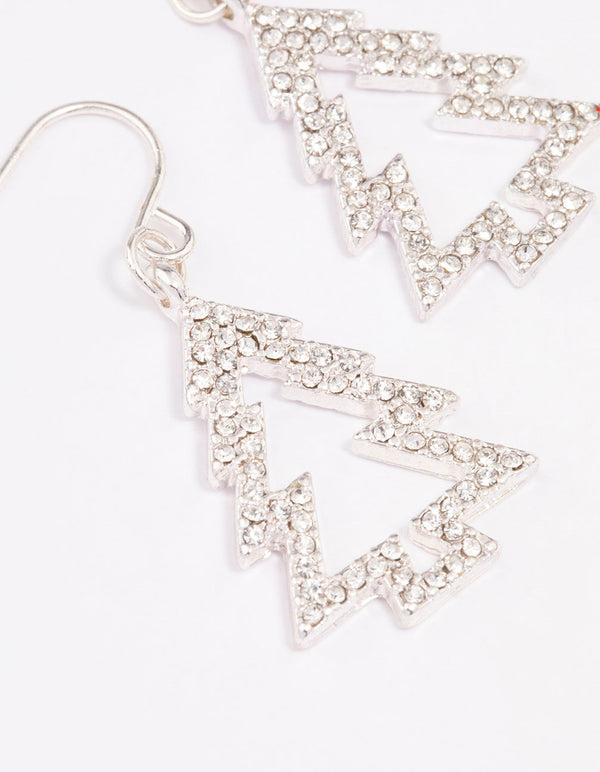 Sparkly Silver Crystal Christmas Tree Drop Earrings – Festive Dangle Studs Set For Women