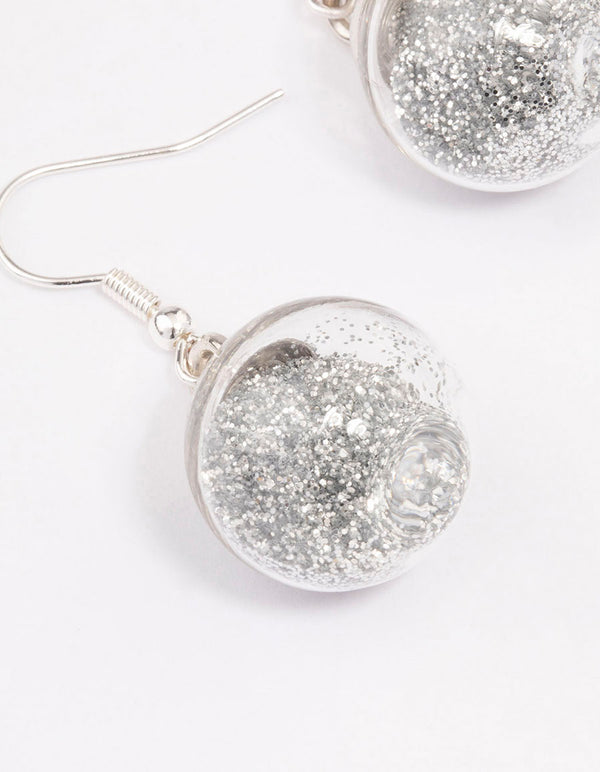 Silver Mini Glitter Bauble Drop Earrings