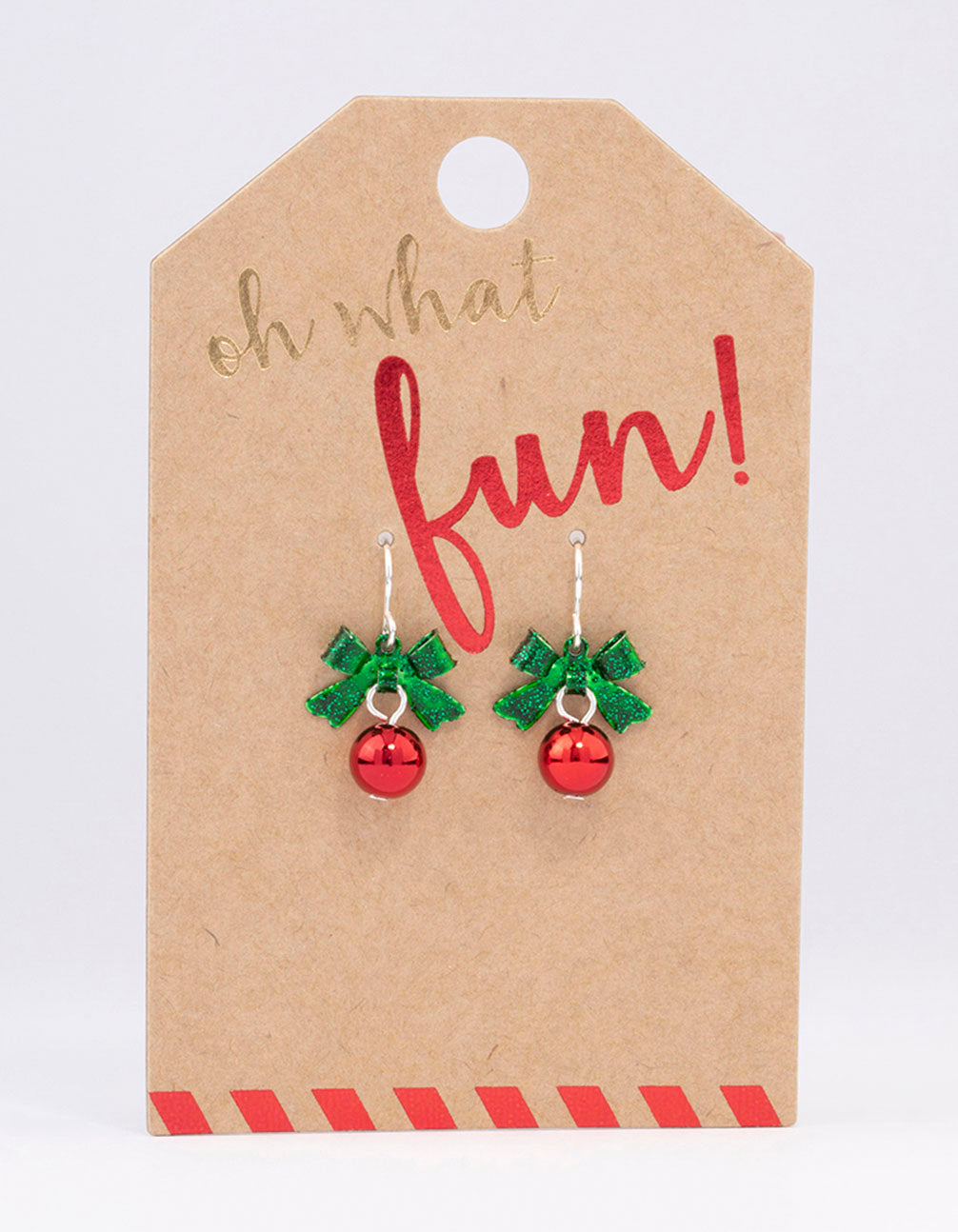 Red Bow & Bell Christmas Drop Earrings