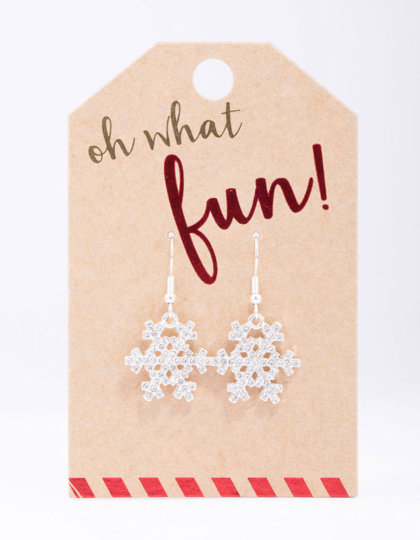 Silver Diamante Snowflake Drop Earrings