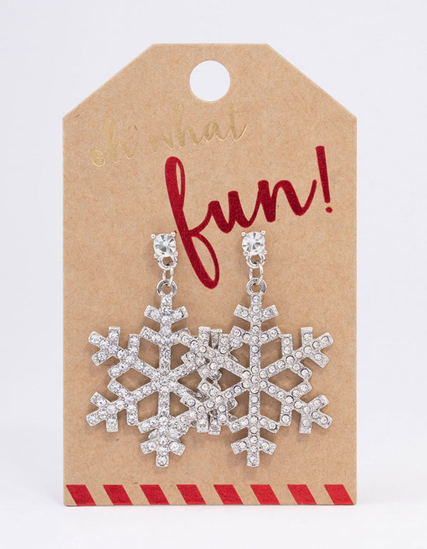 Silver Diamante Snowflake Drop Earrings