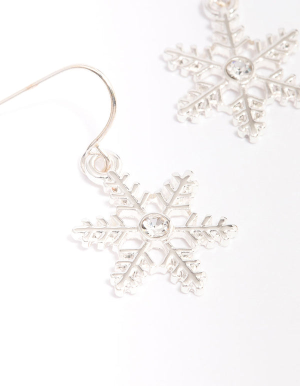 Silver Snowflake Crystal Drop Earrings