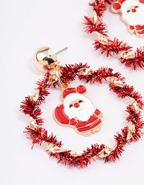 Red Tinsel & Santa Hoop Earrings