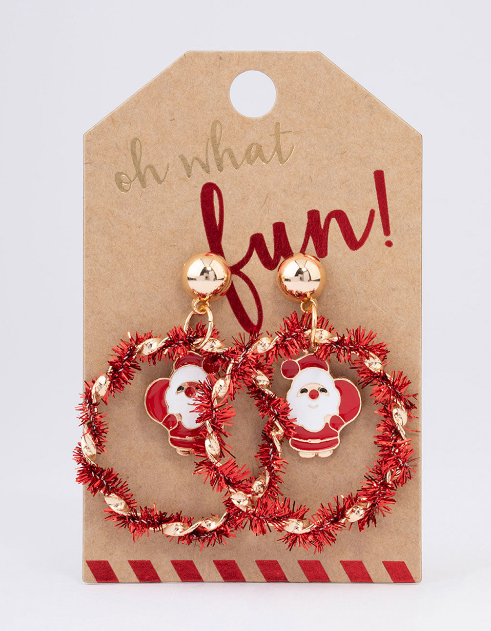 Red Tinsel & Santa Hoop Earrings