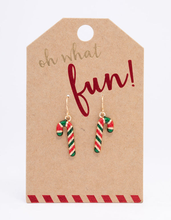 Candy Cane Enamel Drop Earrings